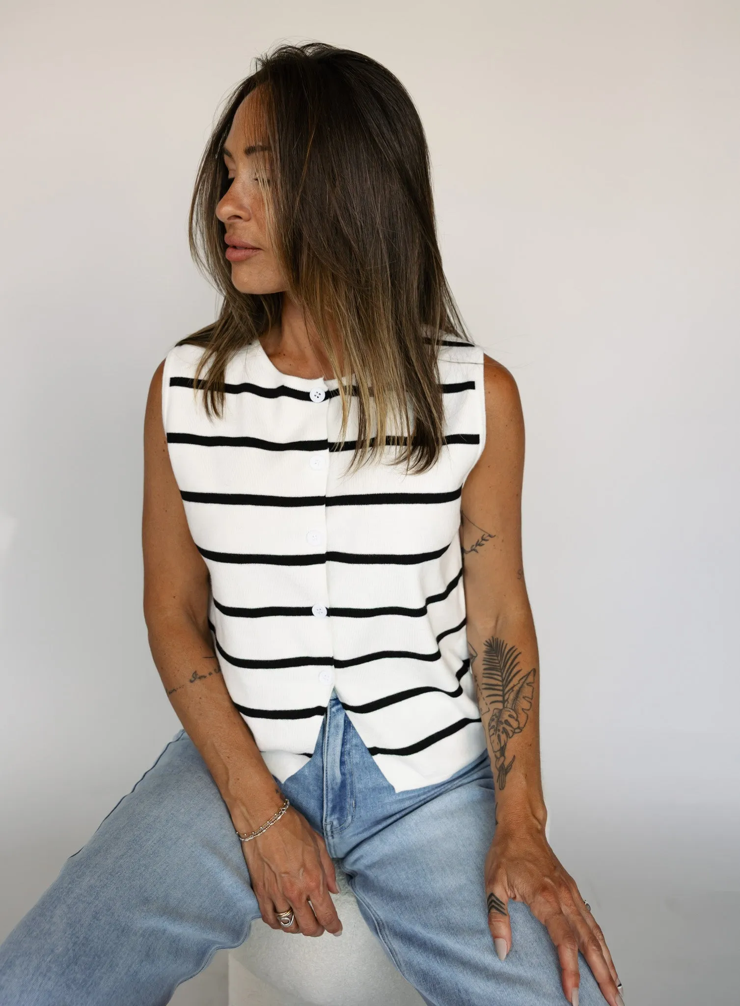 Cecelia Button Front Striped Tank