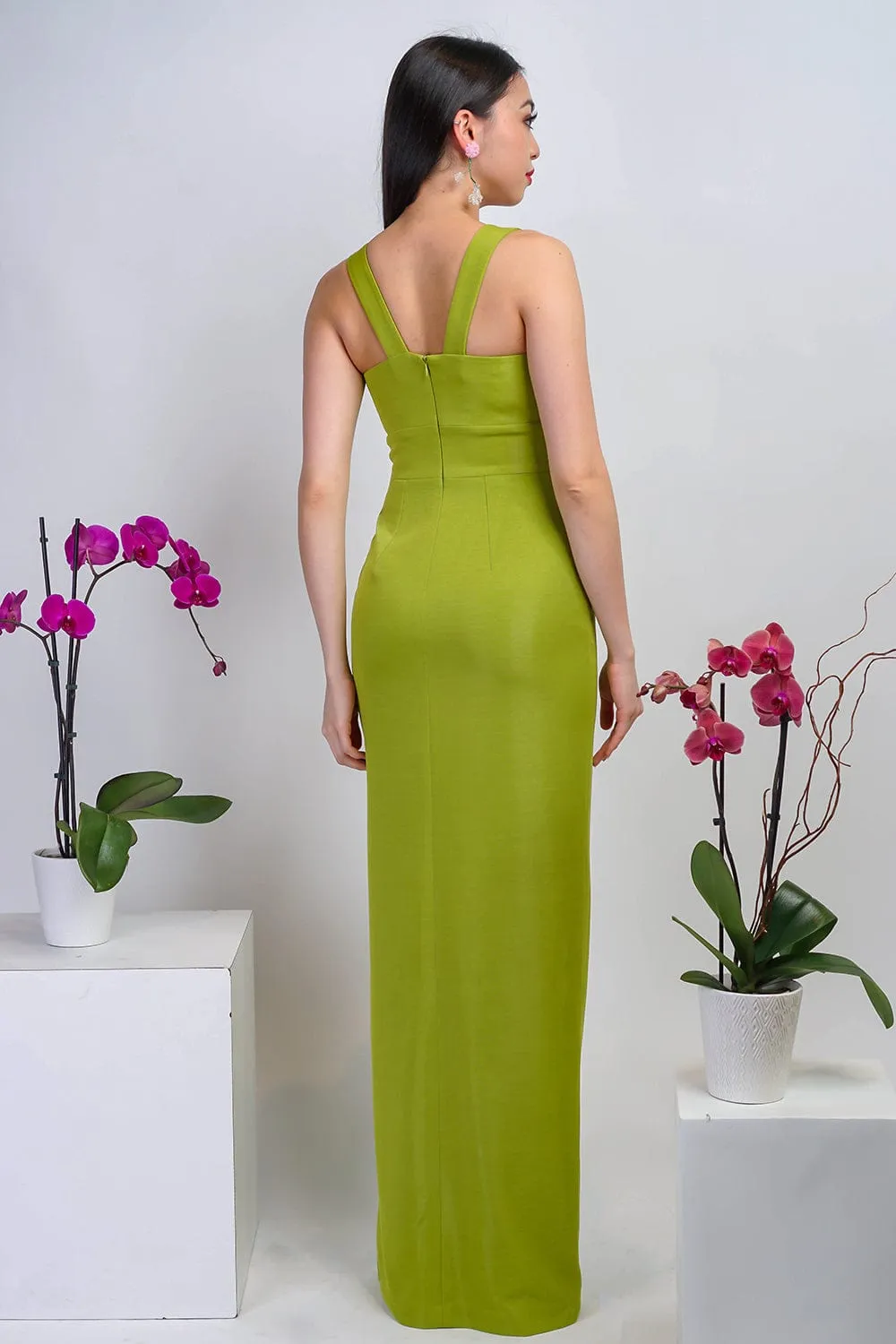 Chartreuse Luxe Slim V Neck Sonaya Gown