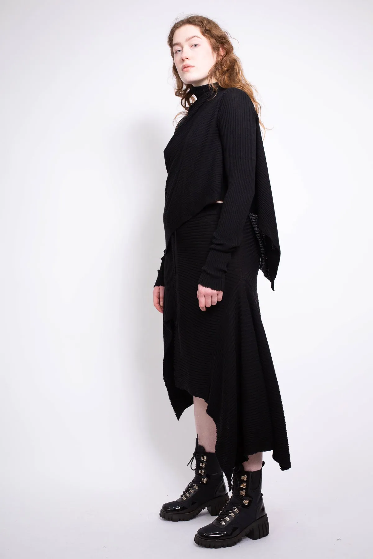 CLASSIC M'A DRAPED MERINO SKIRT IN BLACK