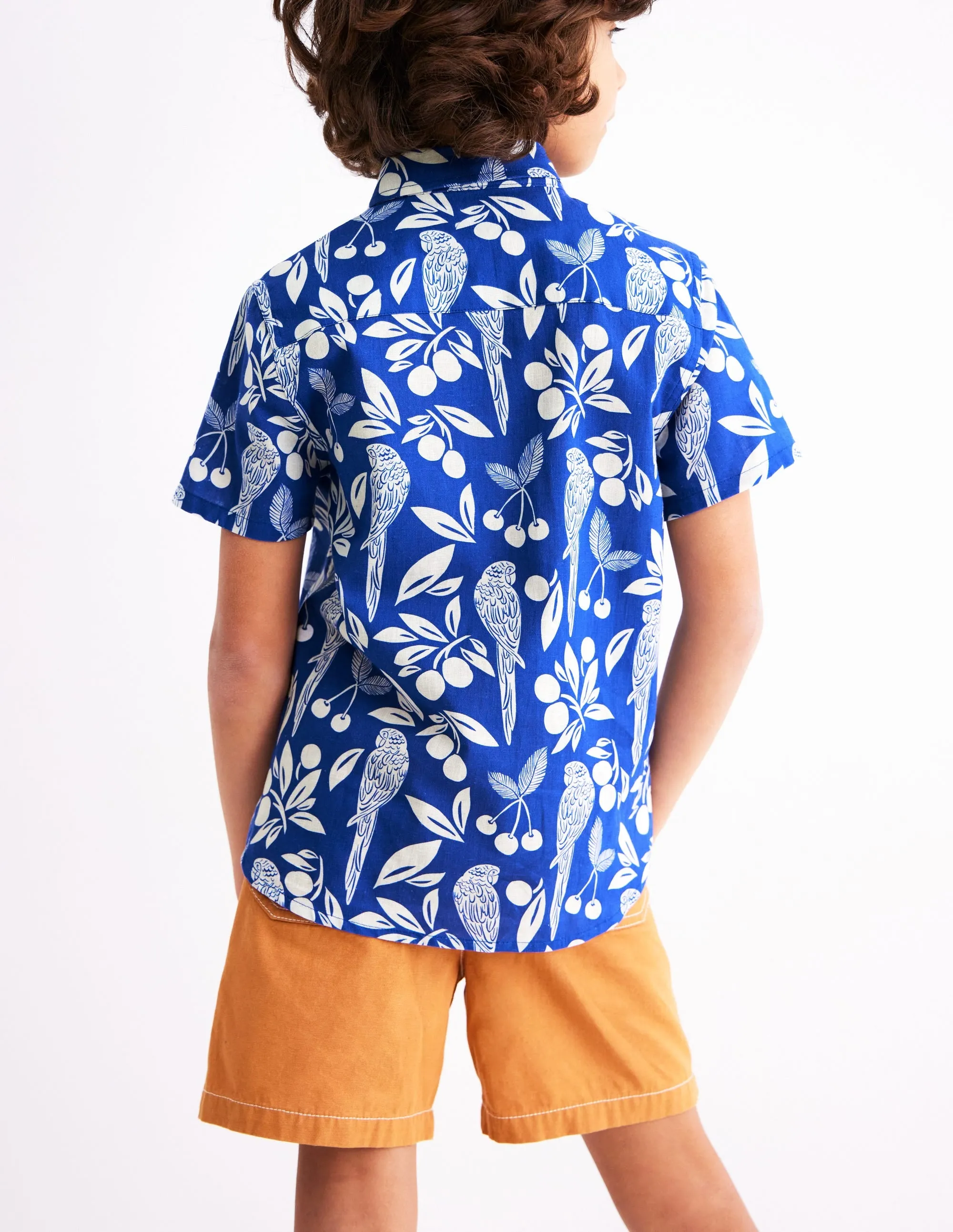 Cotton Linen Shirt-Blue Parrot Palm