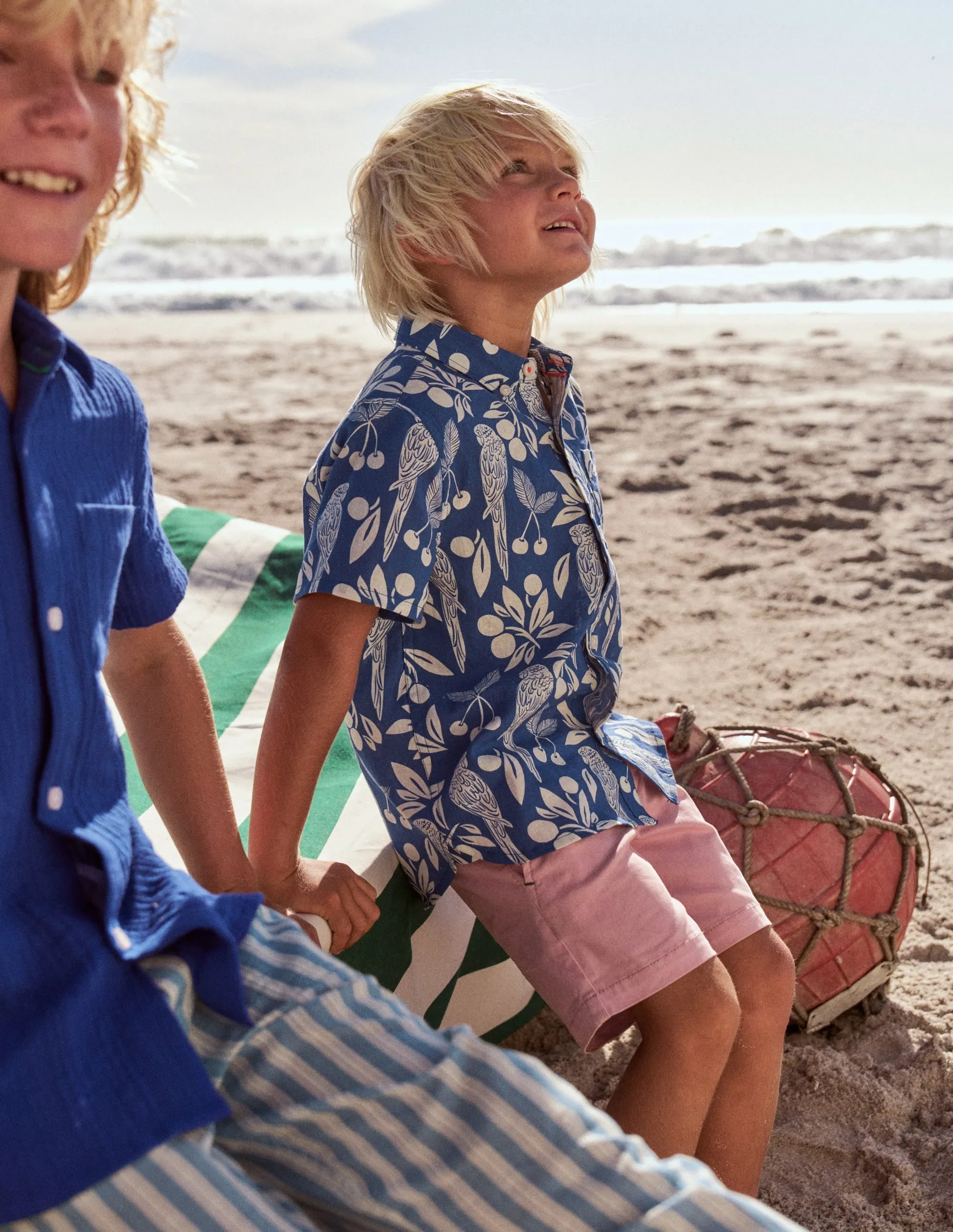 Cotton Linen Shirt-Blue Parrot Palm