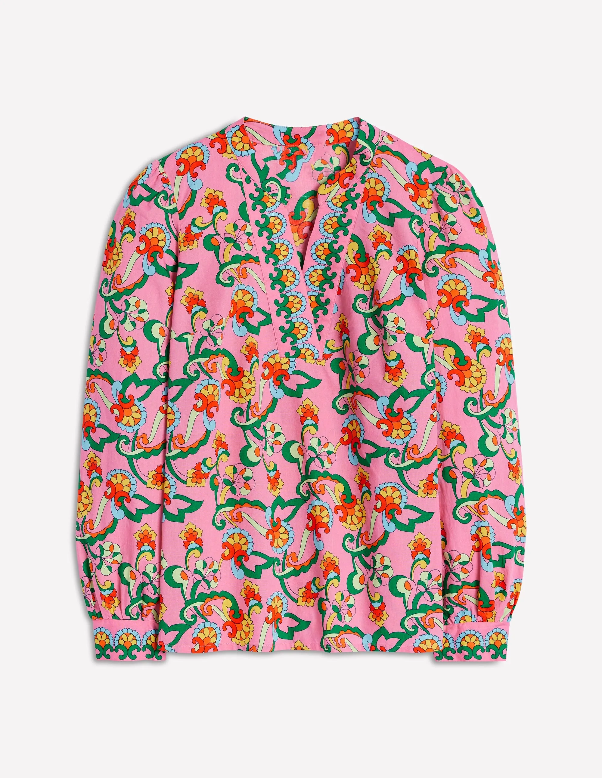 Cotton Notch Neck Top-Pink Rose. Foliage Trail