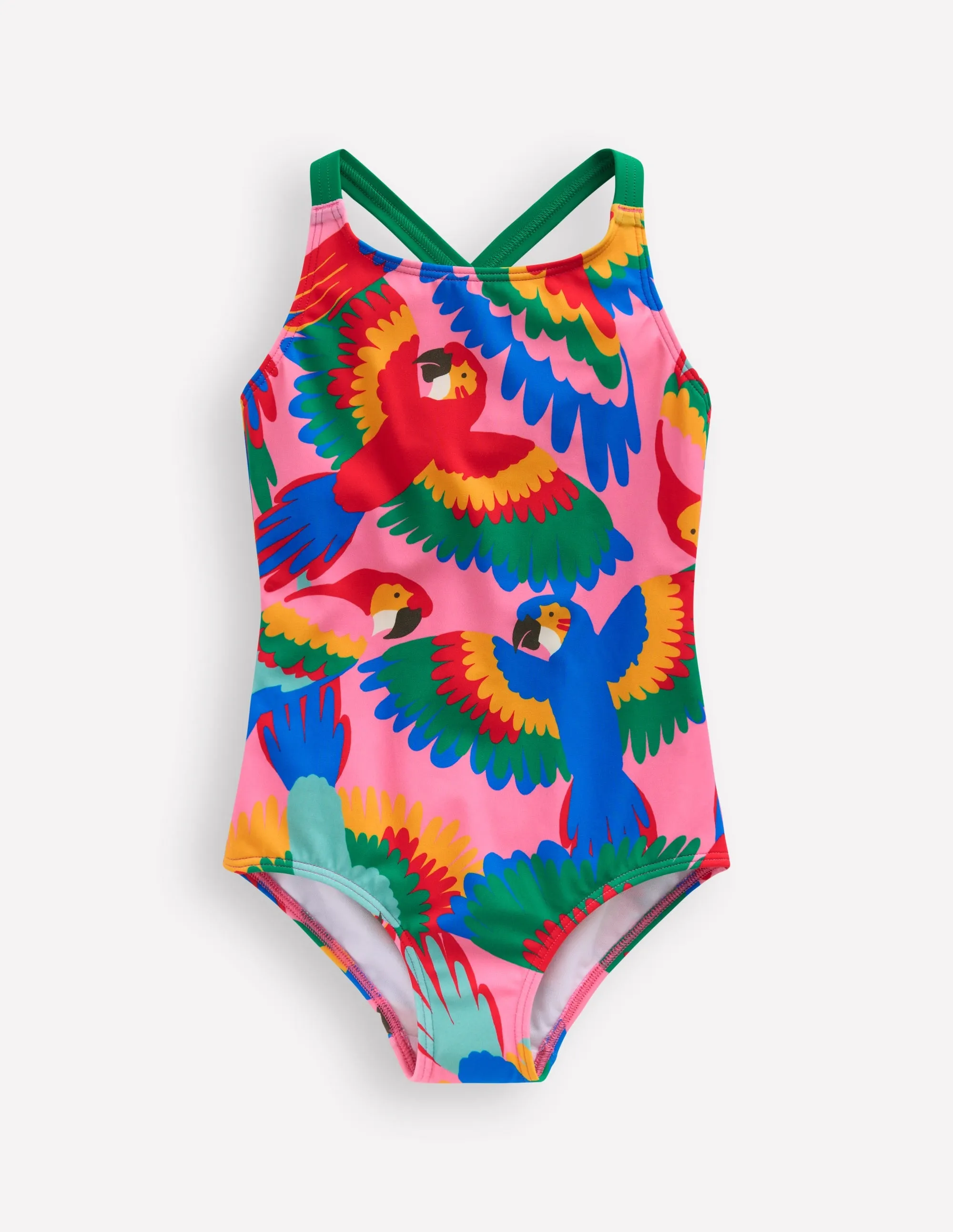 Cross-back Printed Swimsuit-Multi Rainbow Parrot