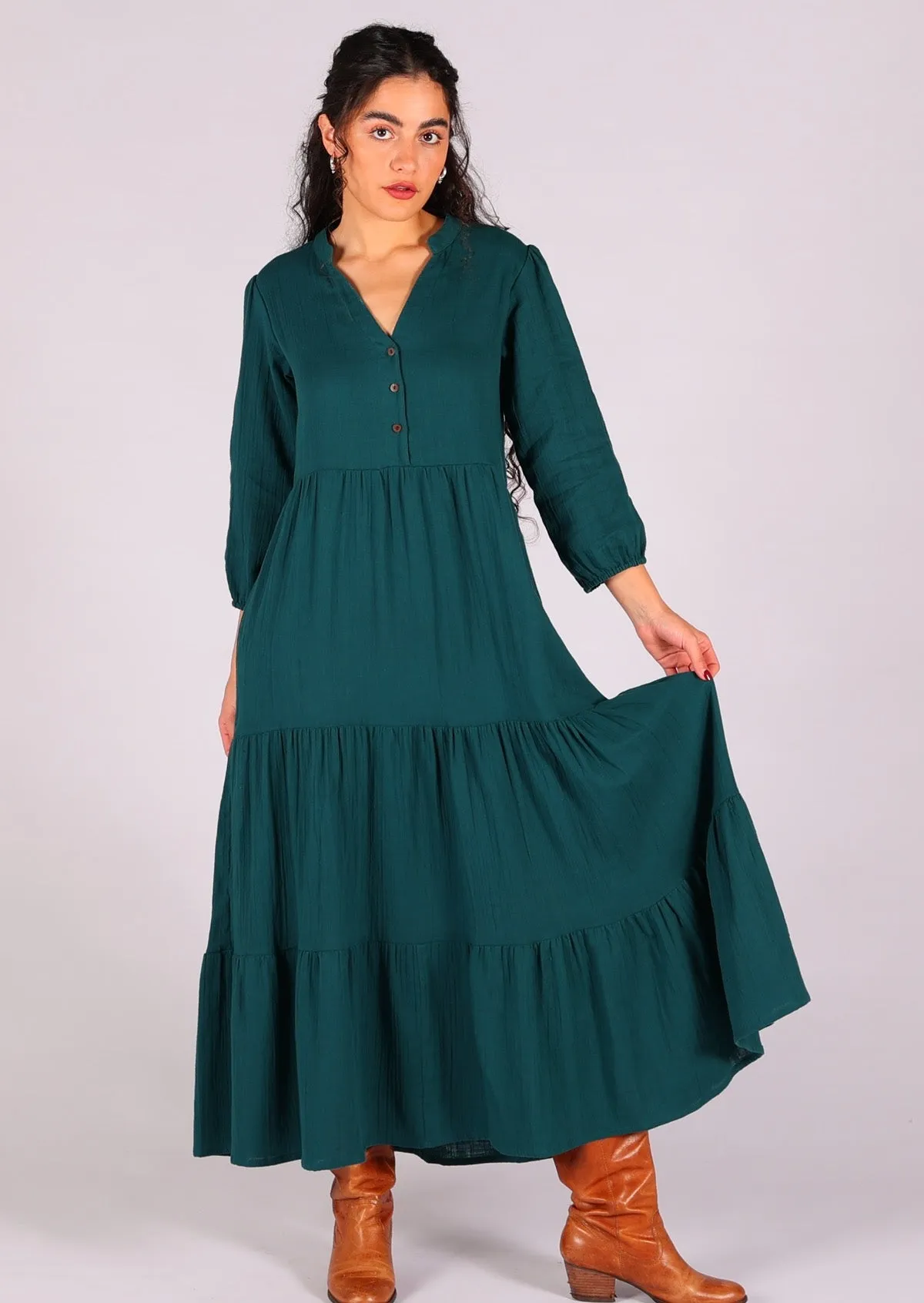 Deep Teal Tiered Maxi Dress