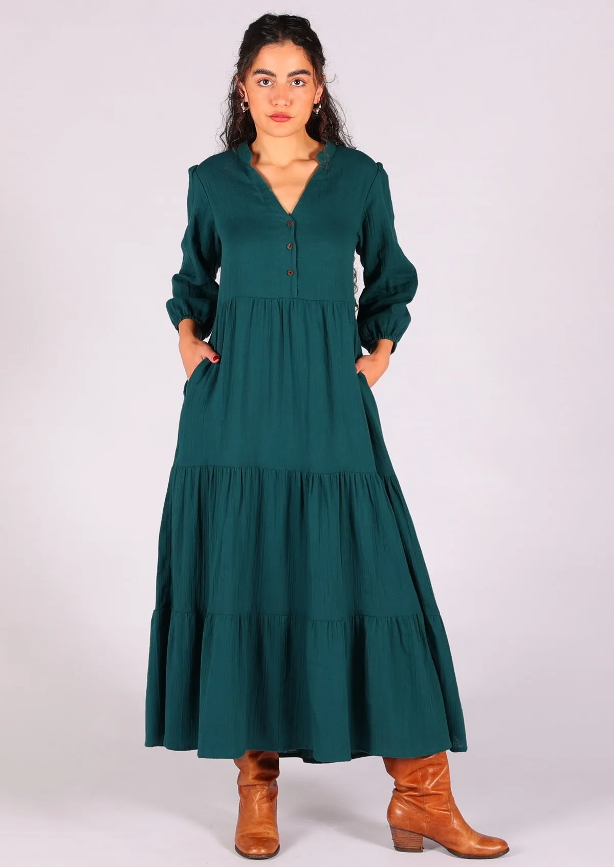 Deep Teal Tiered Maxi Dress