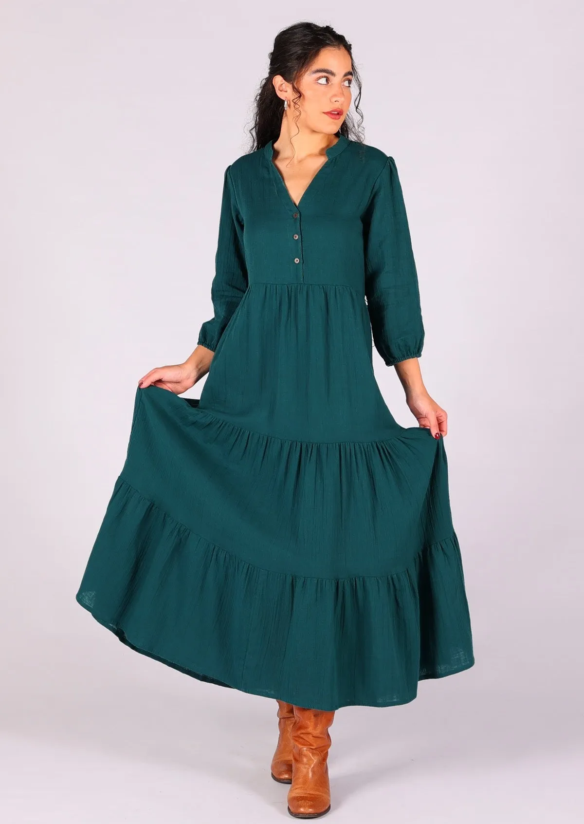 Deep Teal Tiered Maxi Dress