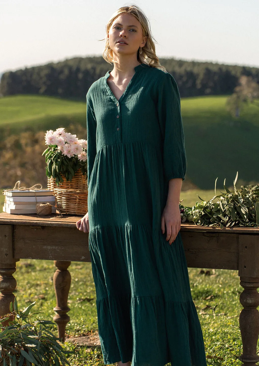 Deep Teal Tiered Maxi Dress