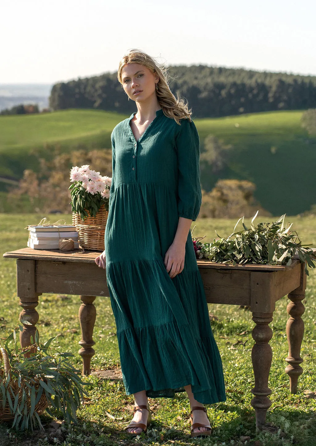 Deep Teal Tiered Maxi Dress