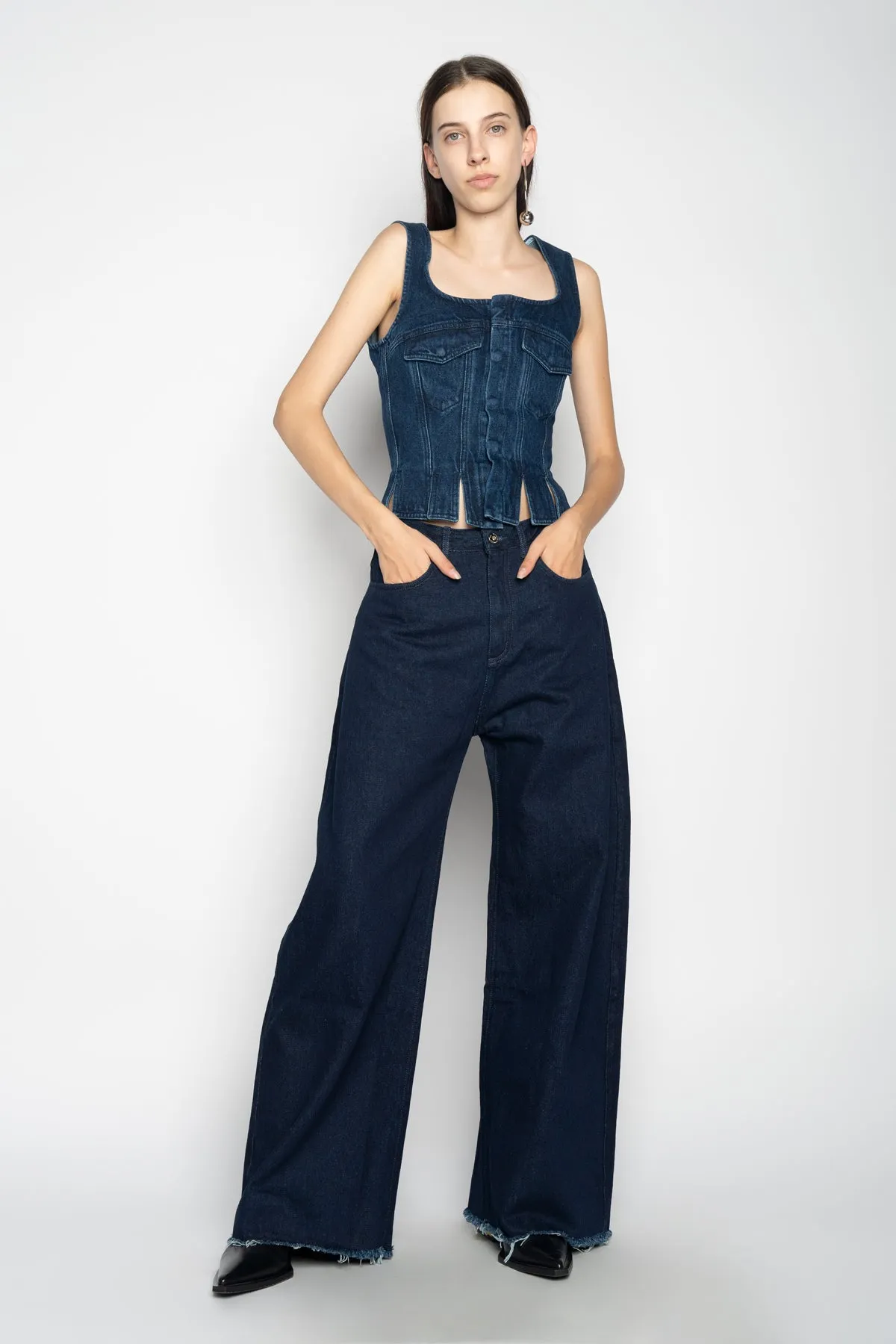 DENIM CORSET IN NAVY BLUE