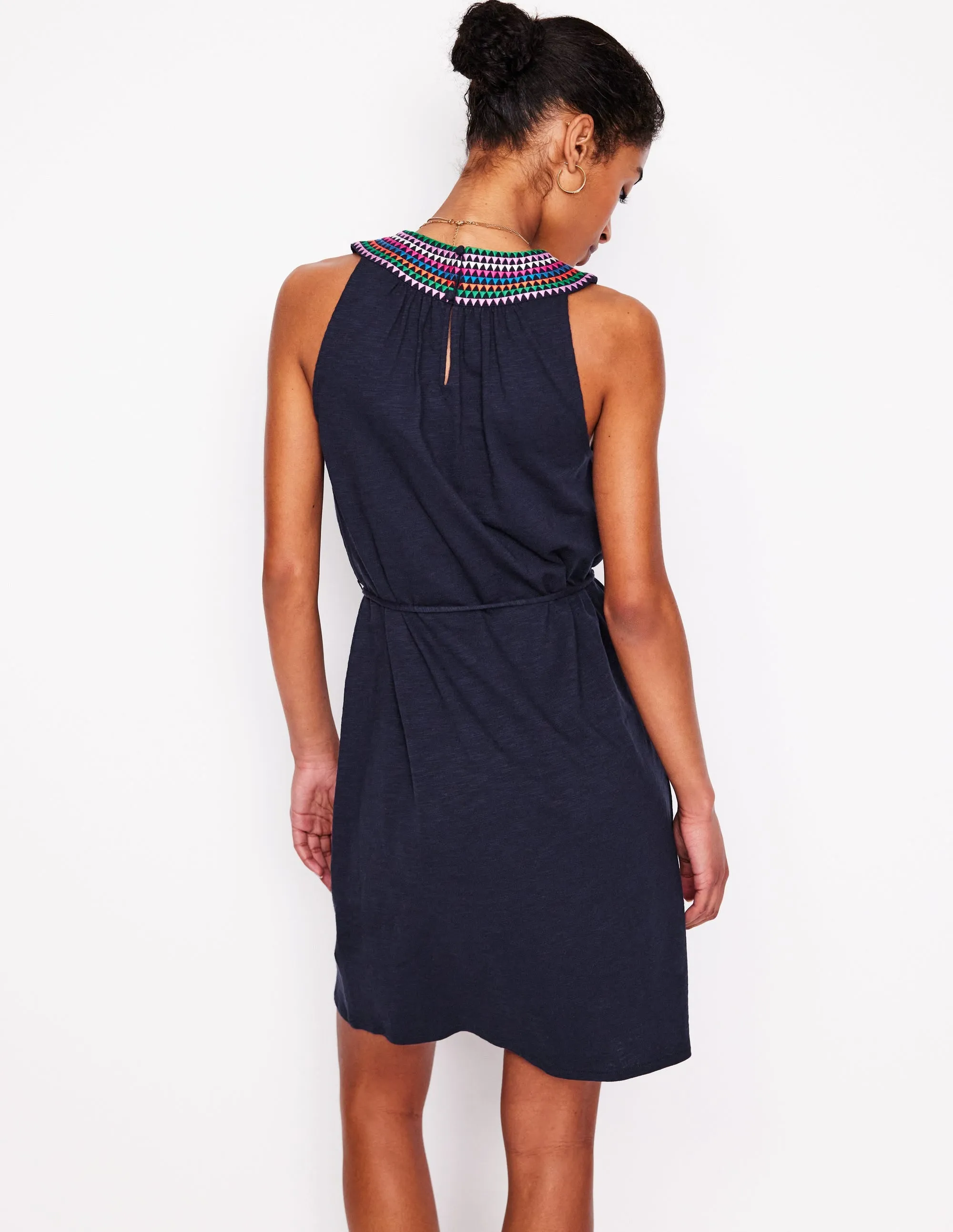 Eleni Embroidered Short Dress-Navy
