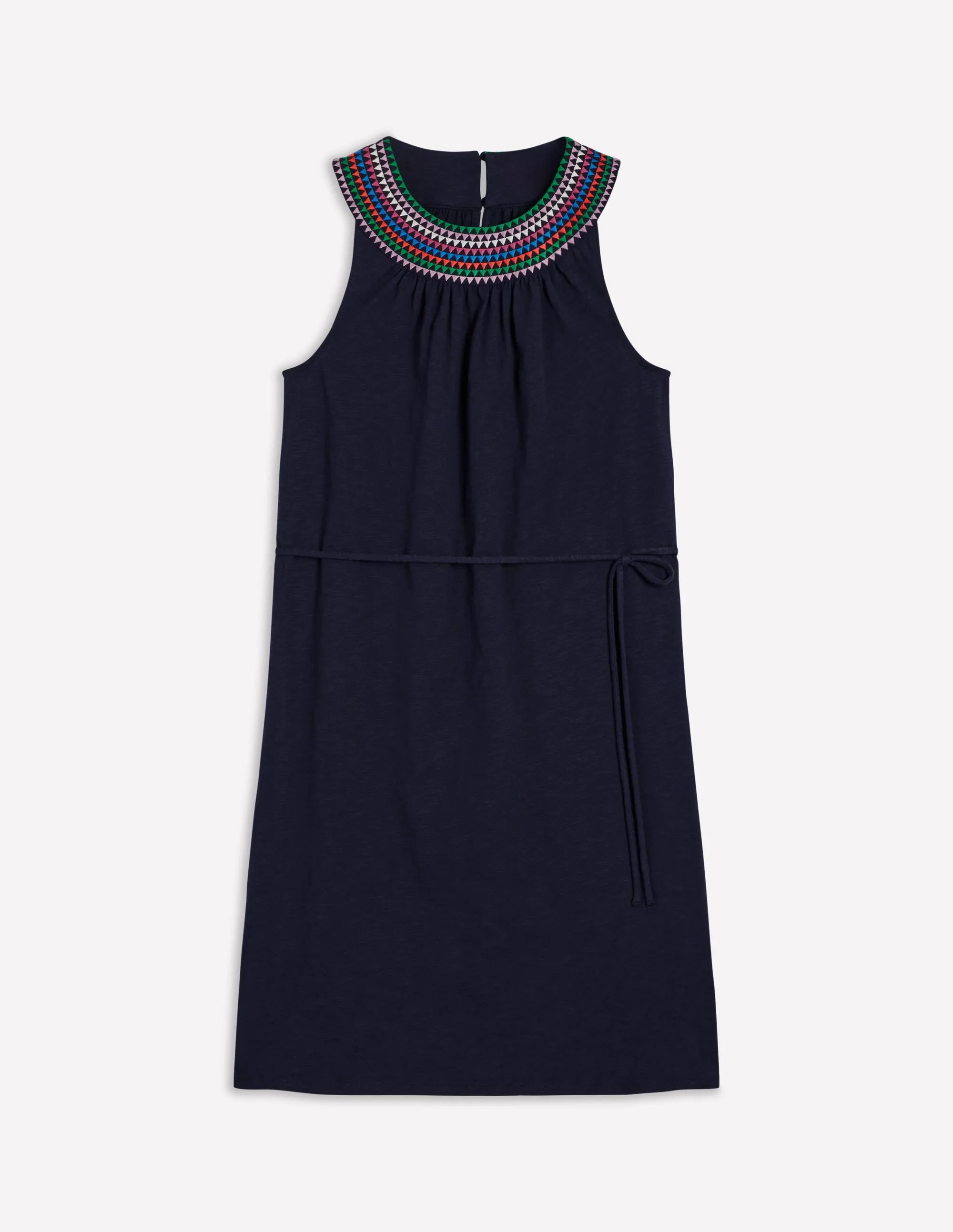 Eleni Embroidered Short Dress-Navy