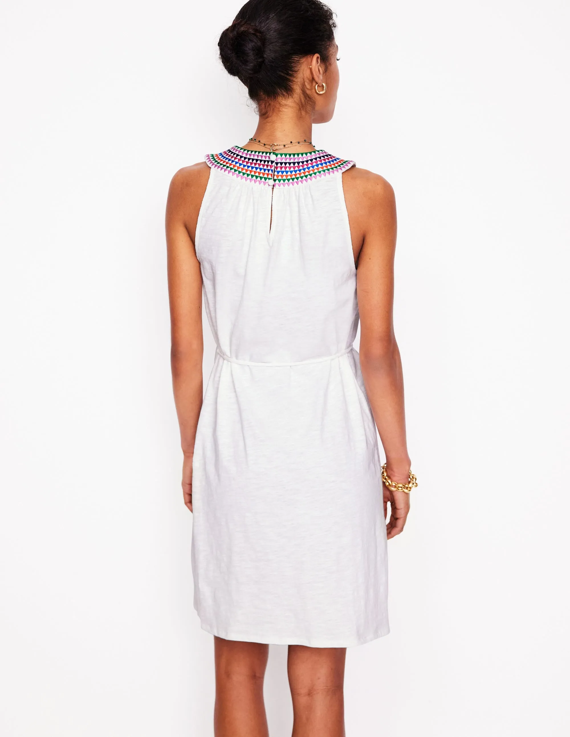 Eleni Embroidered Short Dress-White