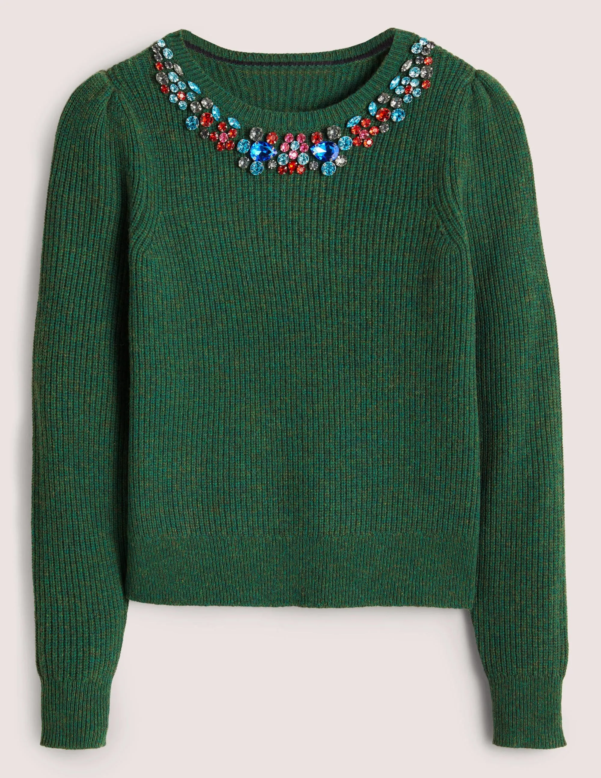Embellished Party Jumper-Dark Green. Embellished Collar