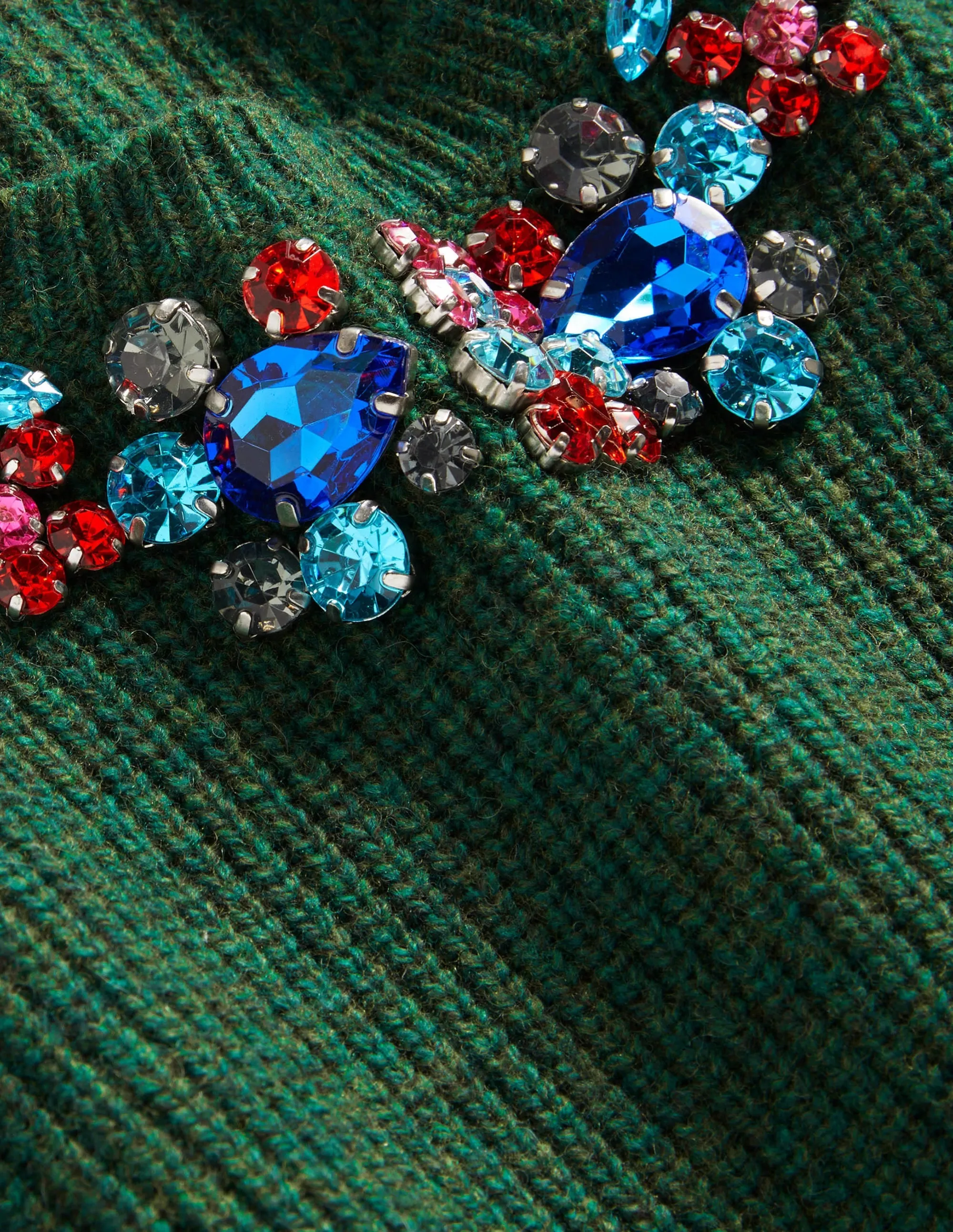 Embellished Party Jumper-Dark Green. Embellished Collar