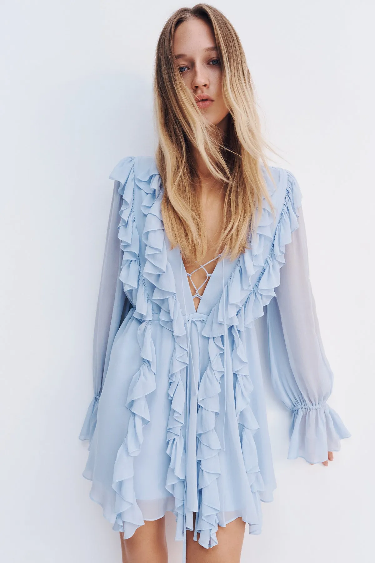 EMORY RUFFLE MINI DRESS - ARCADIAN BLUE
