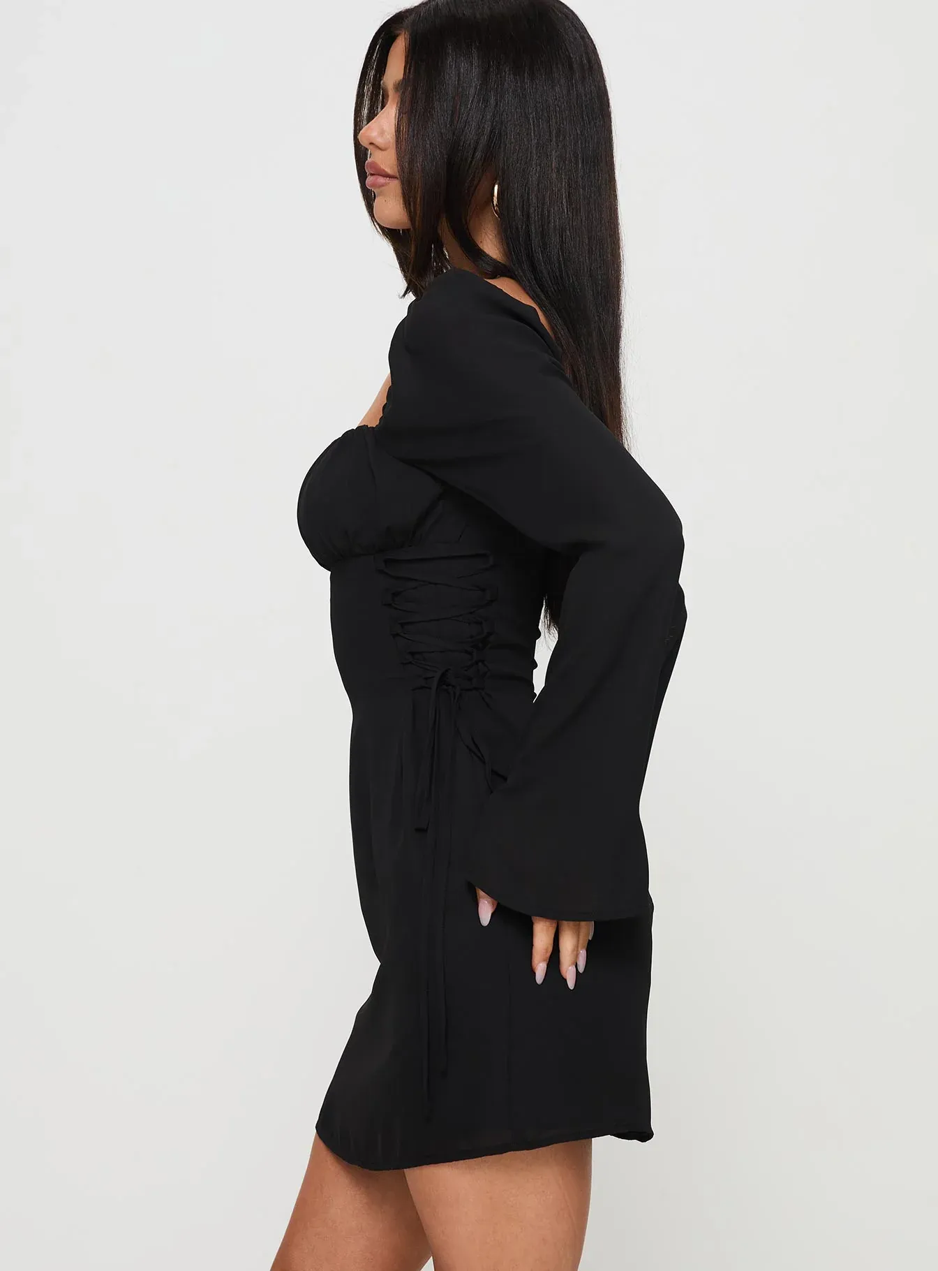 Eternal Flame Long Sleeve Mini Dress Black