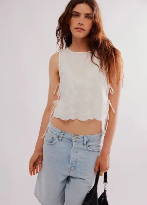 Faded Gardens Embroidered Tank - White