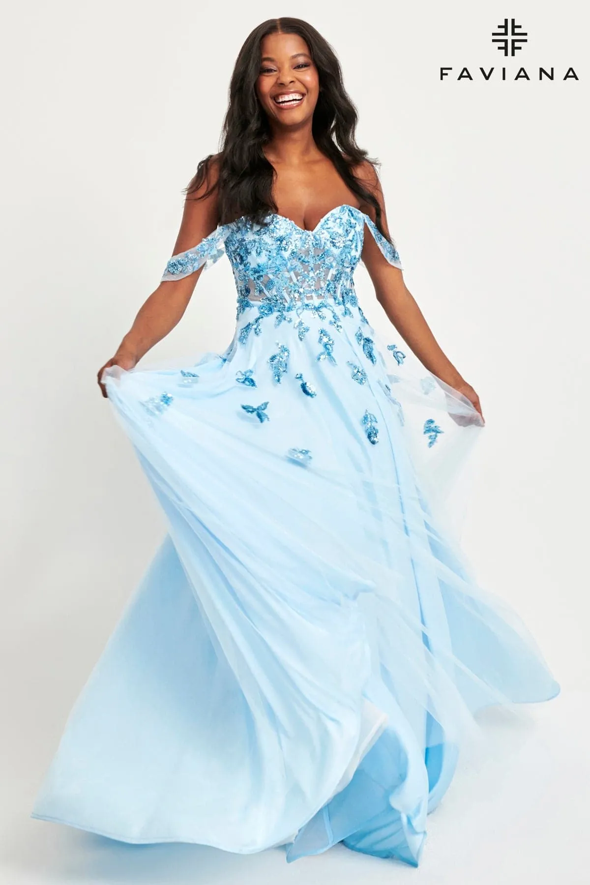 Faviana 11059 A Line Long Sequin Lace Formal Prom Dress