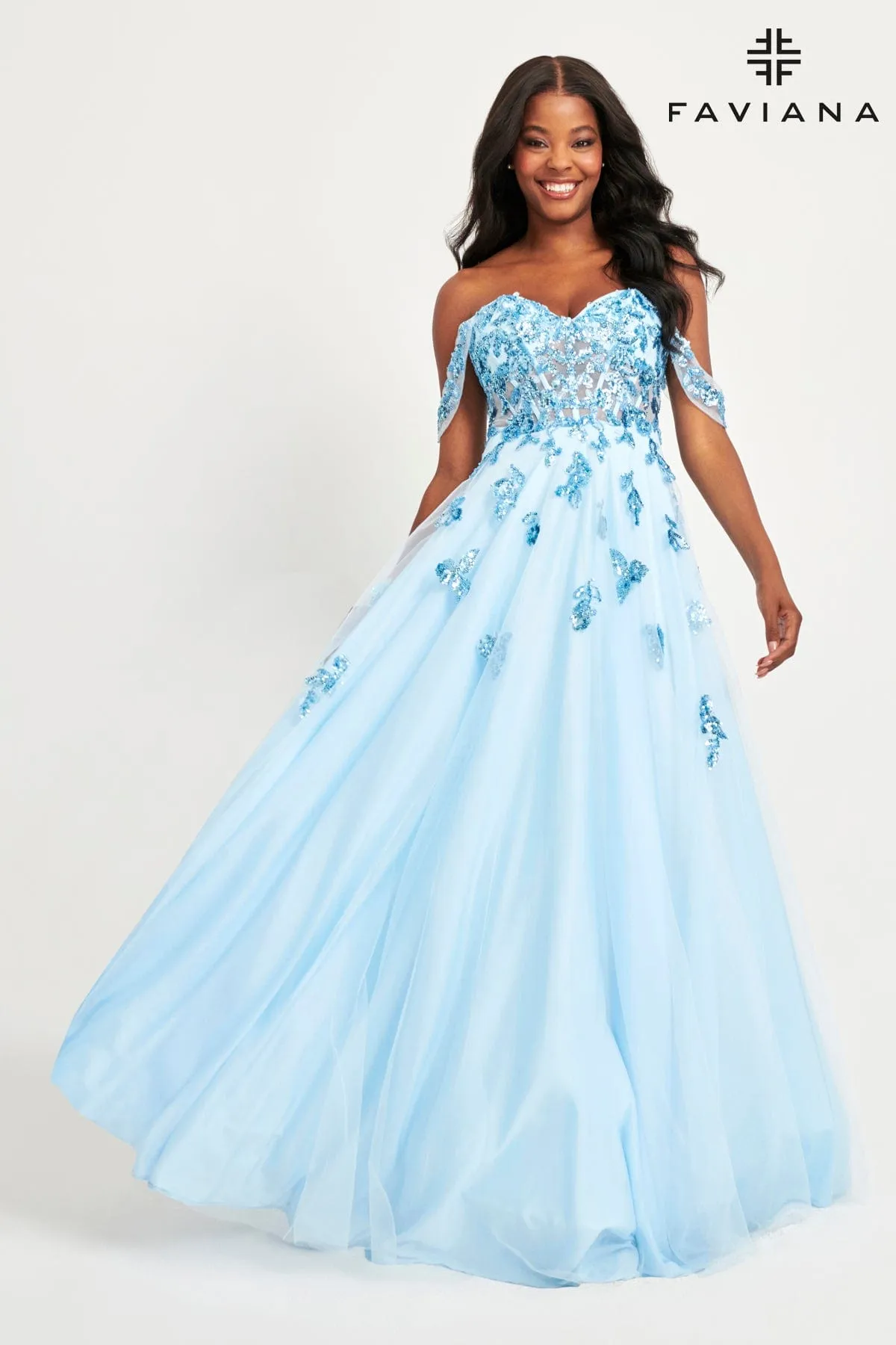 Faviana 11059 A Line Long Sequin Lace Formal Prom Dress