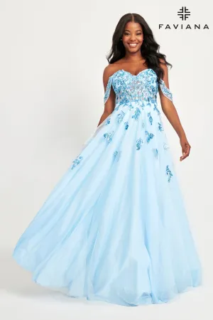 Faviana 11059 A Line Long Sequin Lace Formal Prom Dress