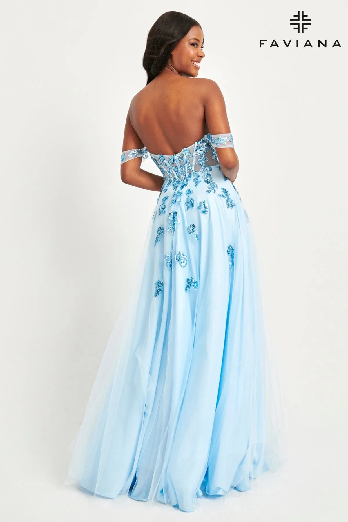 Faviana 11059 A Line Long Sequin Lace Formal Prom Dress