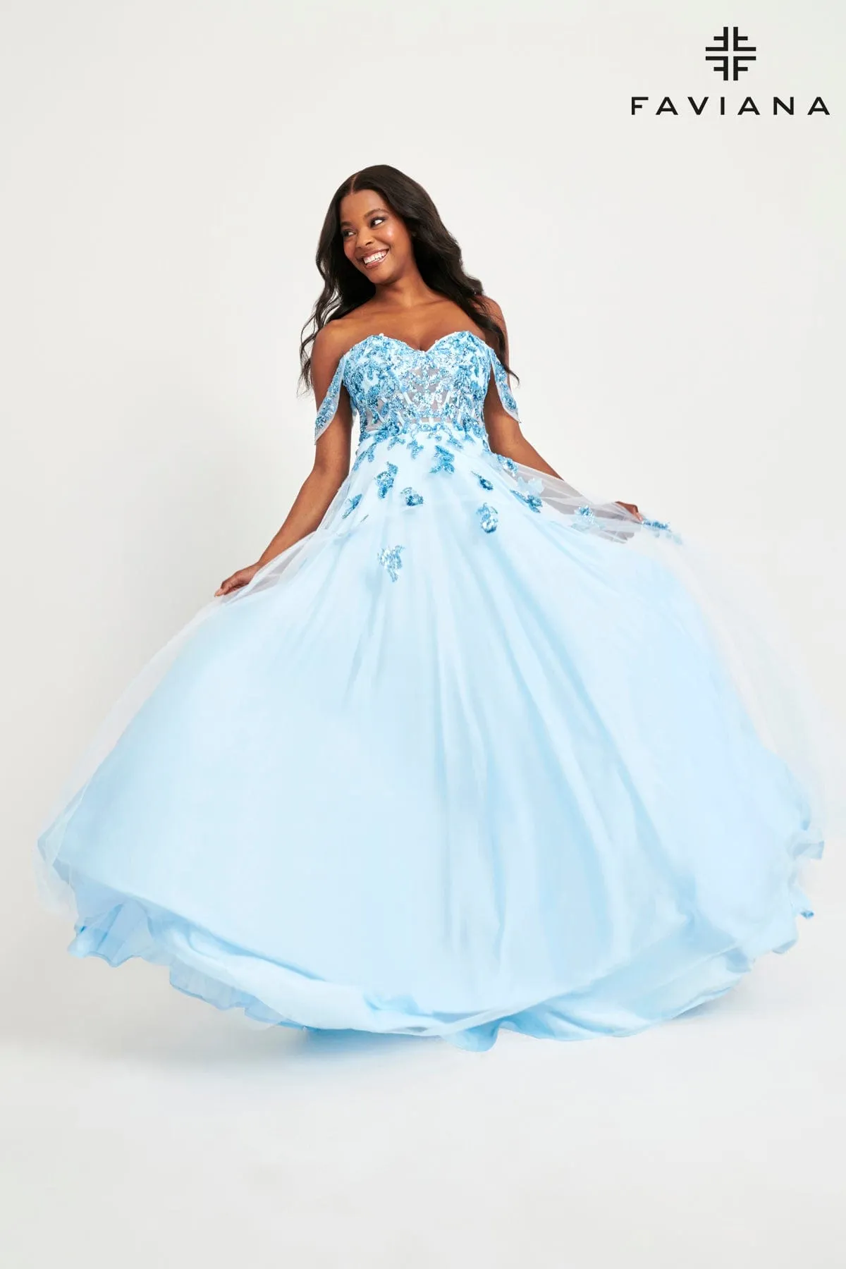 Faviana 11059 A Line Long Sequin Lace Formal Prom Dress