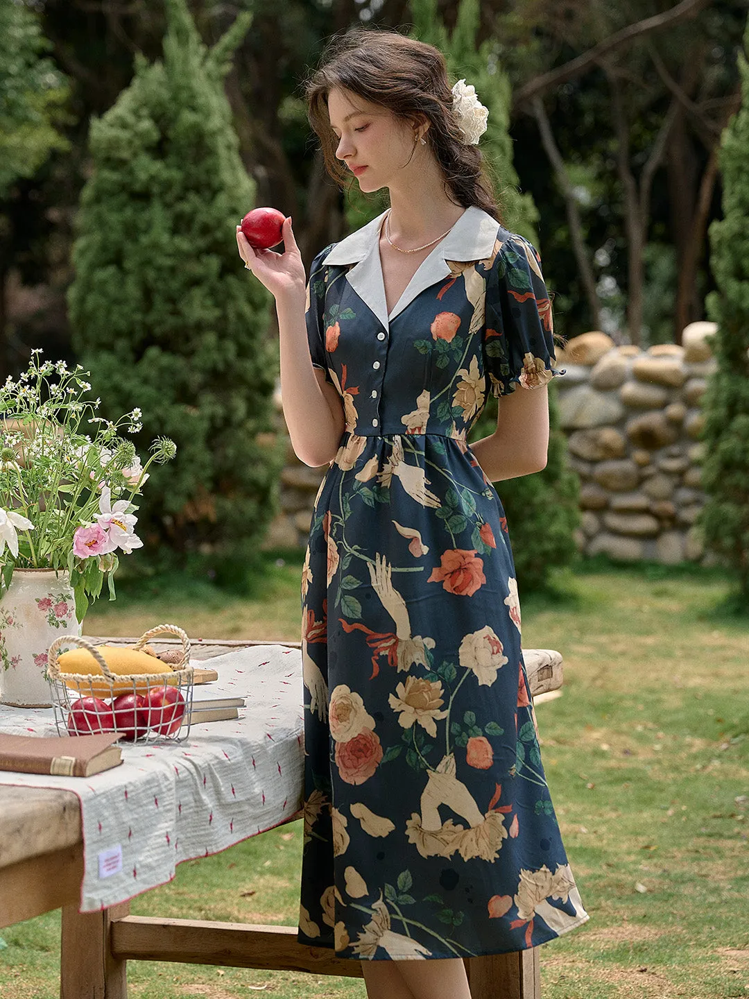 【Final Sale】Sierra V-Neck Rose Floral Dress