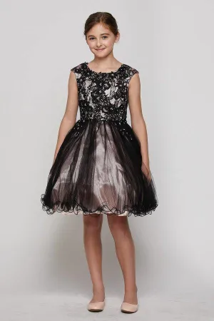 Flower Girls Capped Sleeve Lace and Tulle Short Party Dress