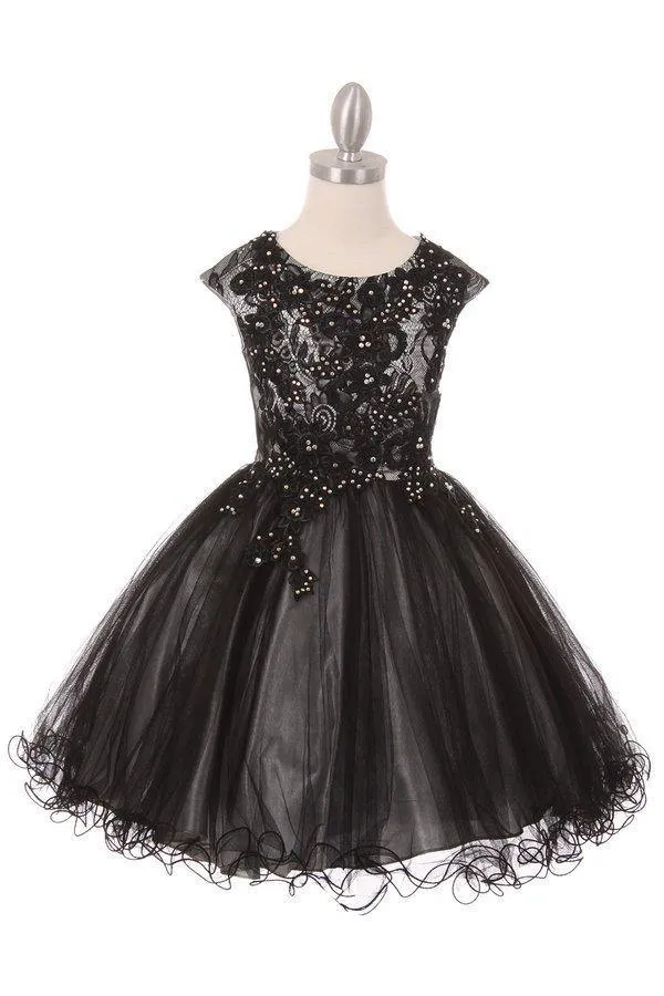 Flower Girls Capped Sleeve Lace and Tulle Short Party Dress
