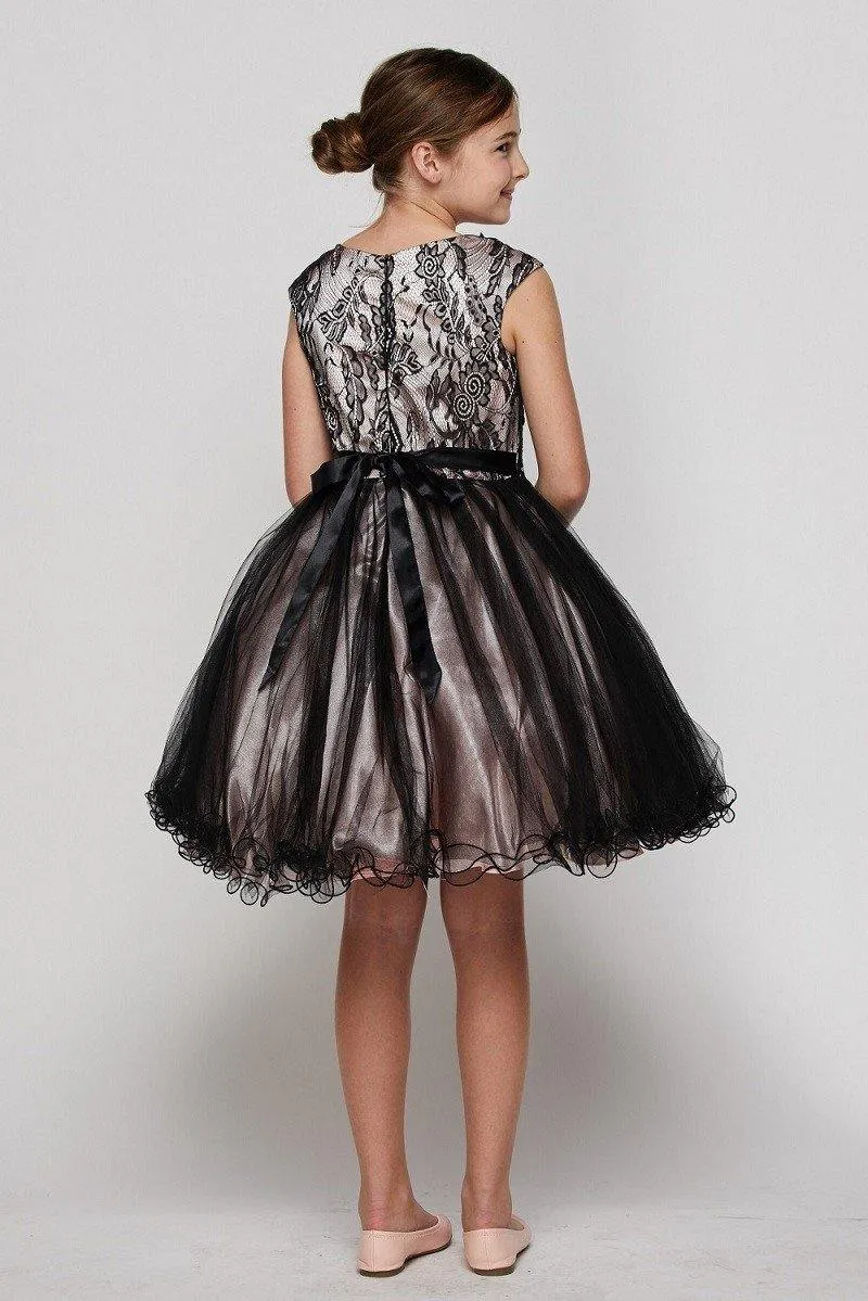 Flower Girls Capped Sleeve Lace and Tulle Short Party Dress
