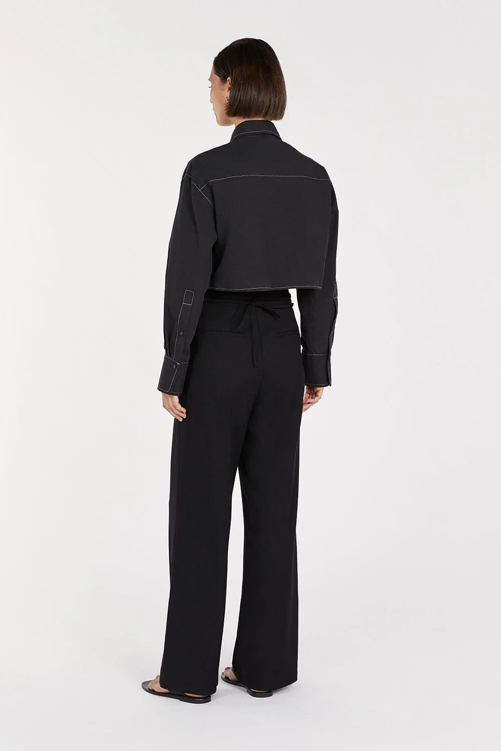 FRANKIE BLACK CROPPED POPLIN SHIRT
