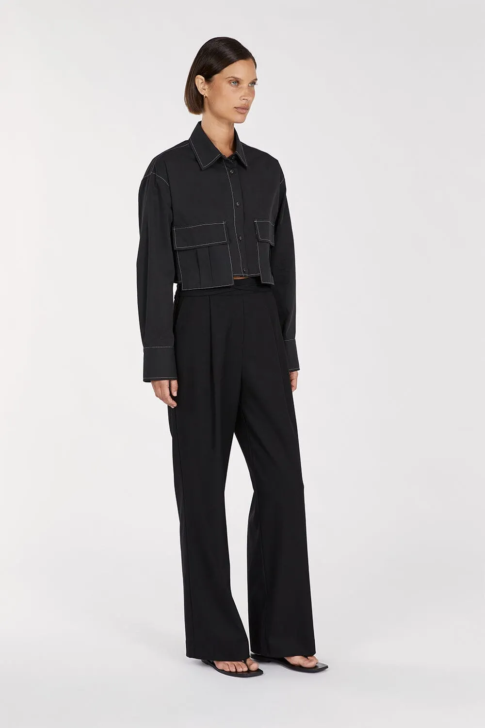 FRANKIE BLACK CROPPED POPLIN SHIRT