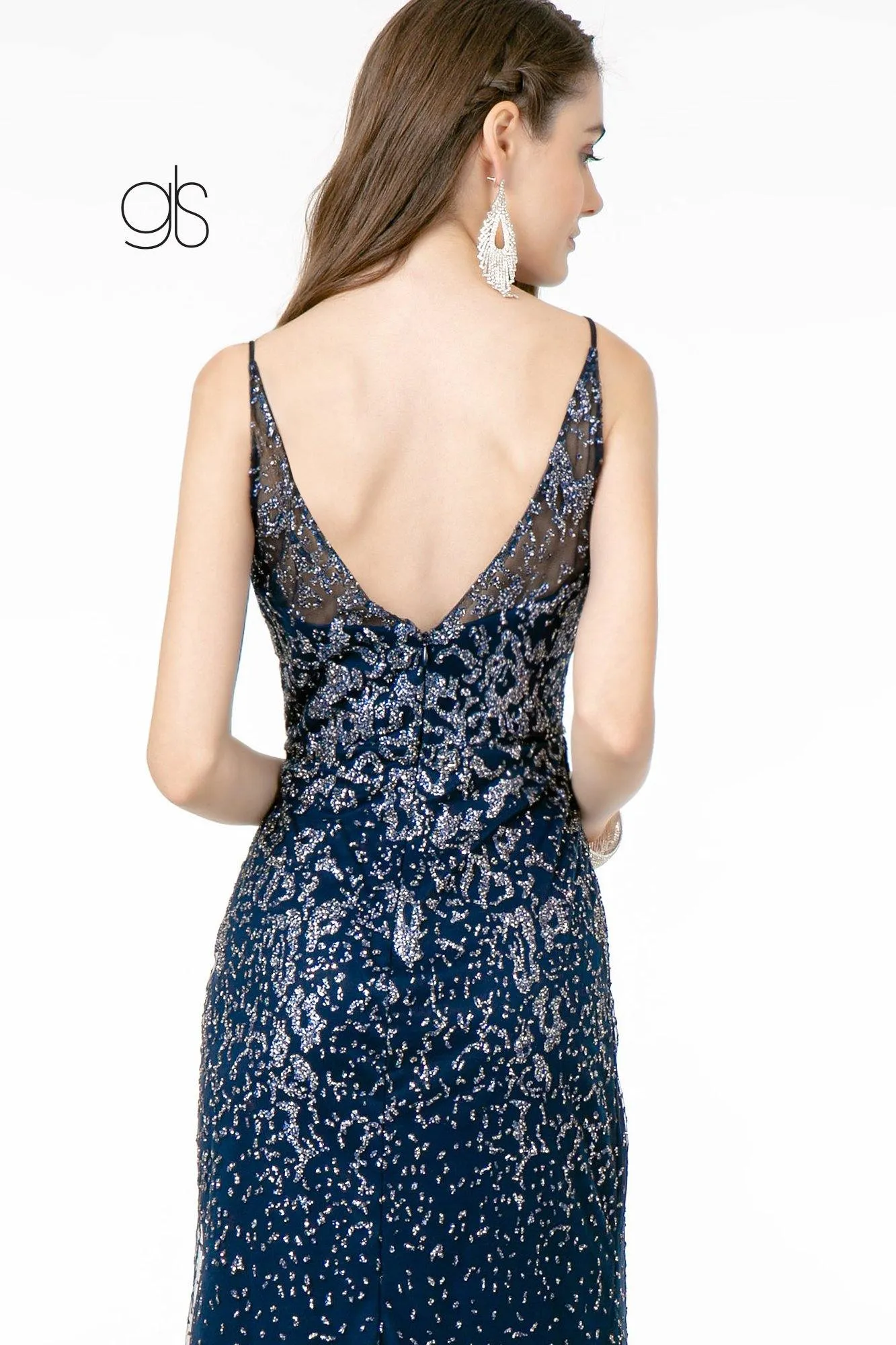 Glitter Mesh Illusion Long Prom Dress