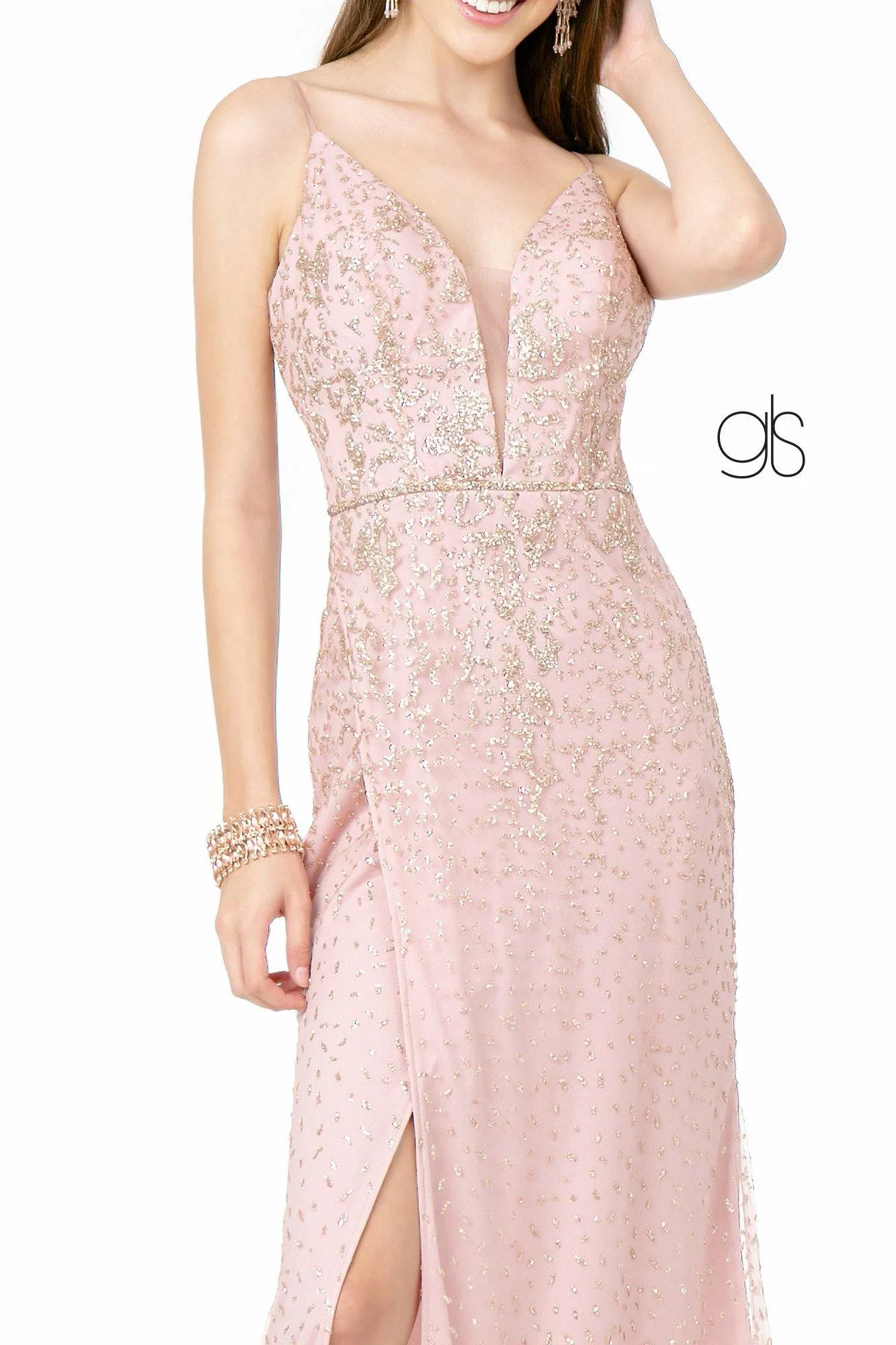 Glitter Mesh Illusion Long Prom Dress