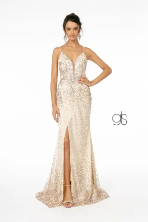 Glitter Mesh Illusion Long Prom Dress