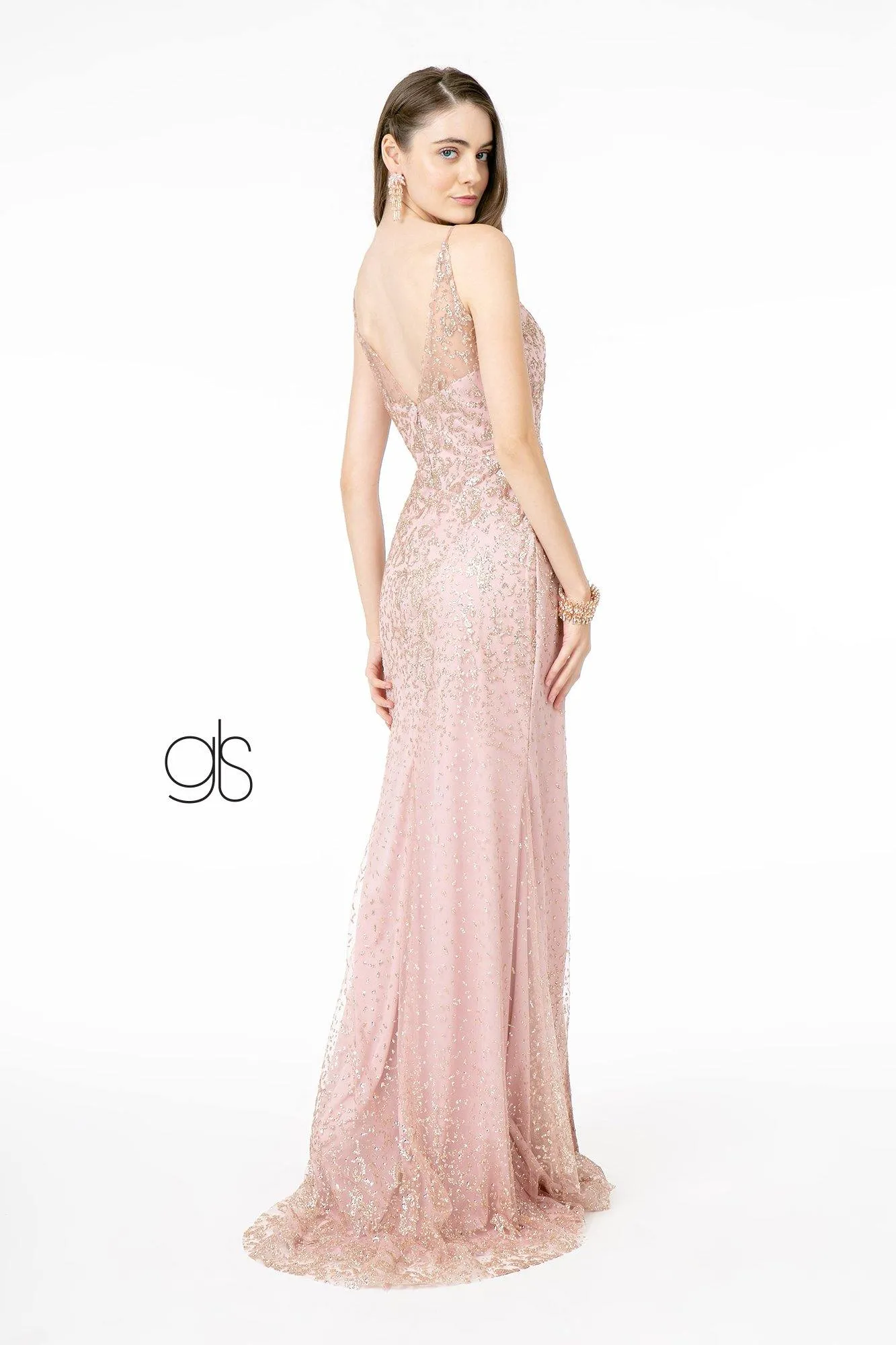 Glitter Mesh Illusion Long Prom Dress