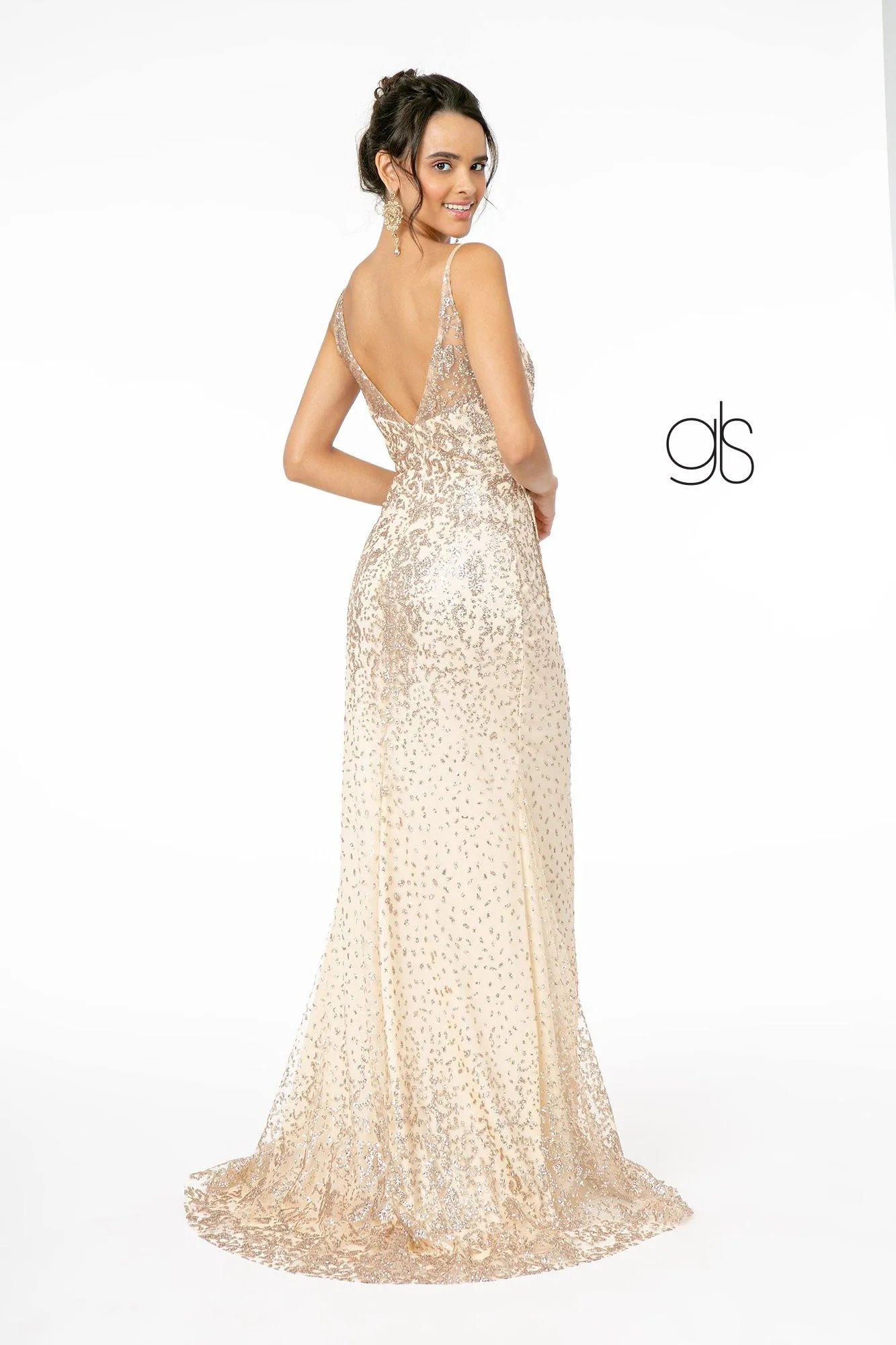 Glitter Mesh Illusion Long Prom Dress