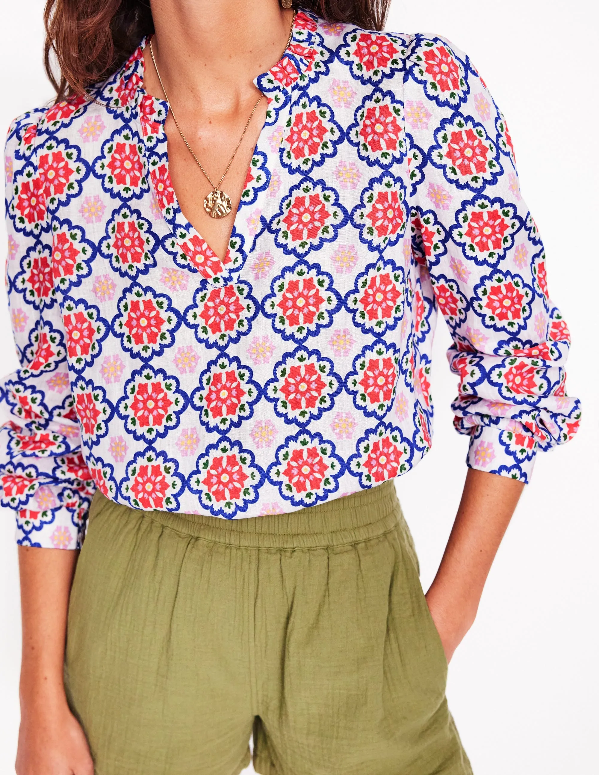 Grace Linen Top-Ivory. Bloom Geo
