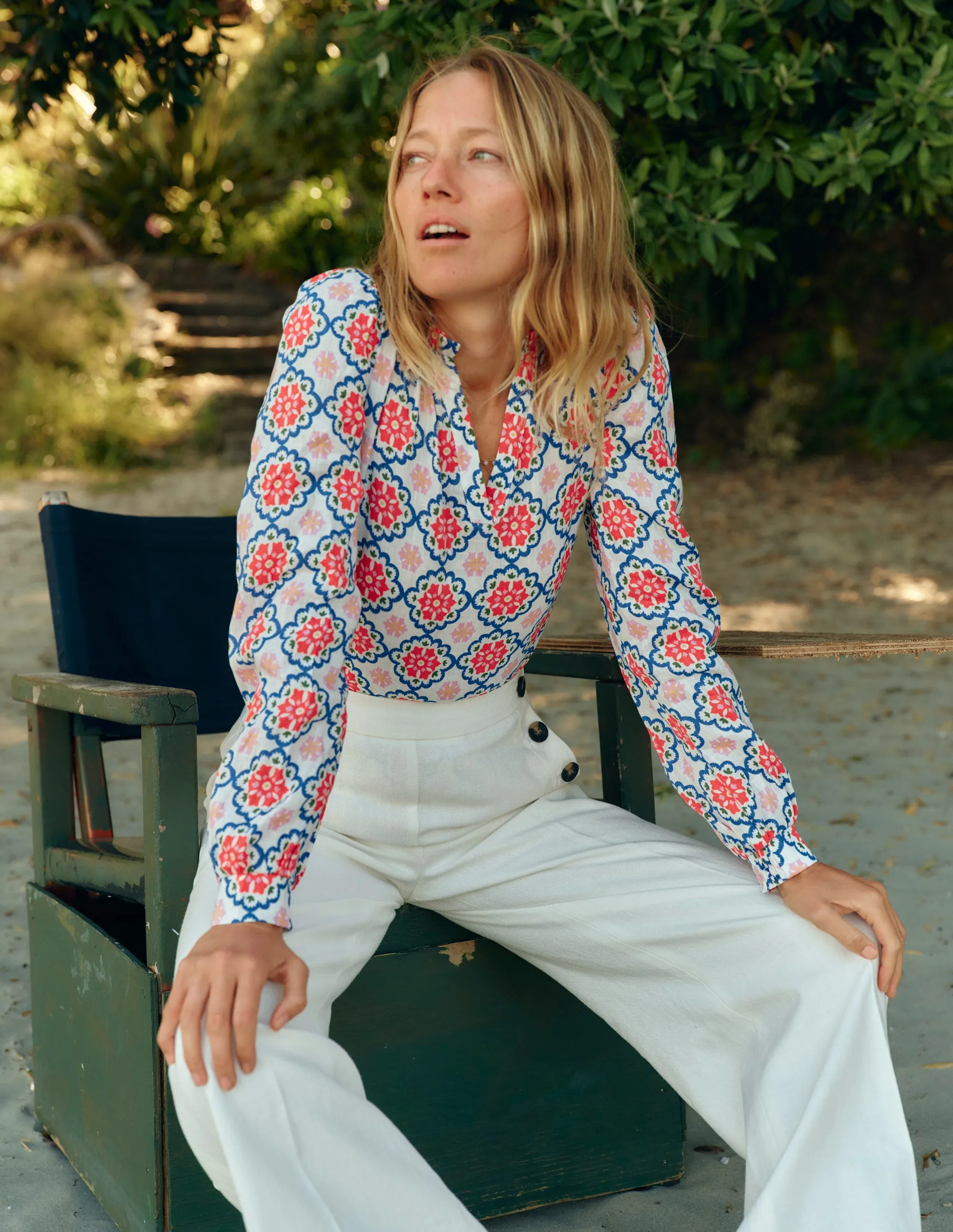 Grace Linen Top-Ivory. Bloom Geo