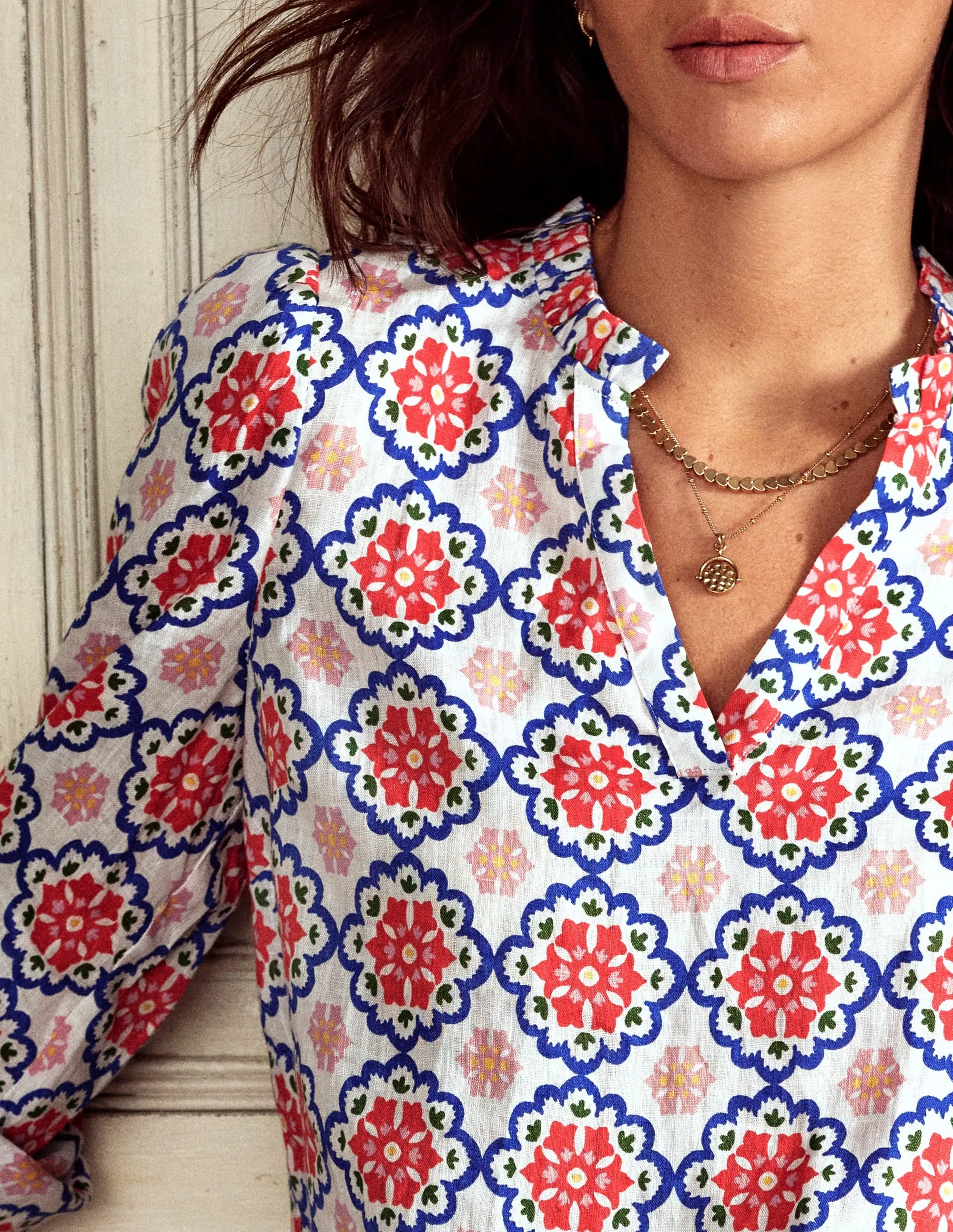 Grace Linen Top-Ivory. Bloom Geo