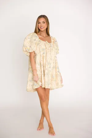 Jennie Floral Print Babydoll Mini Dress in Blue