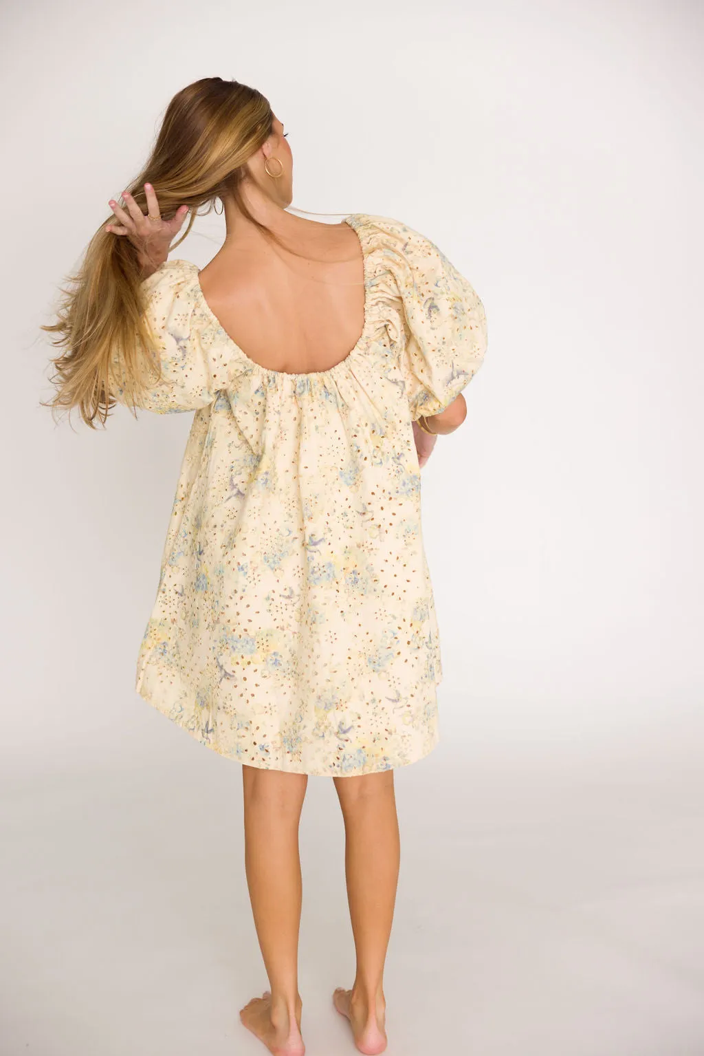Jennie Floral Print Babydoll Mini Dress in Blue