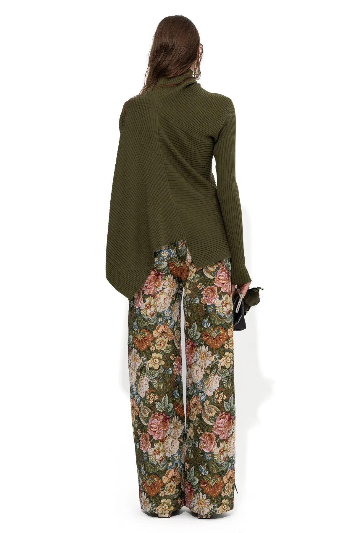KHAKI MERINO DRAPED JUMPER