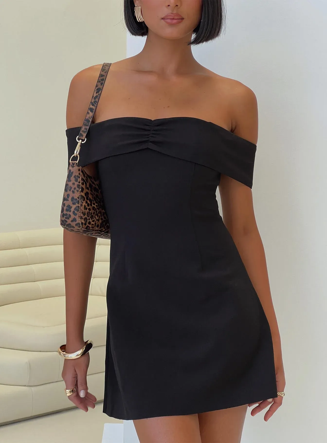 Lanes Off The Shoulder Mini Dress Black