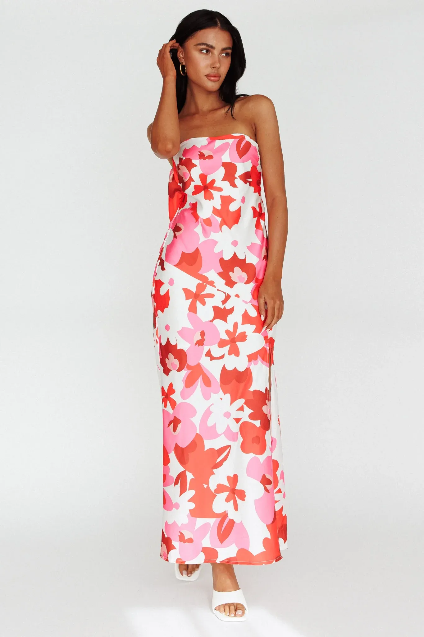 Latisha Strappy Cowl Back Midi Dress Floral Red