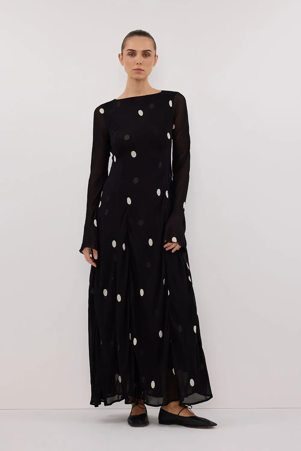 LAURA BLACK SPOT MIDI DRESS