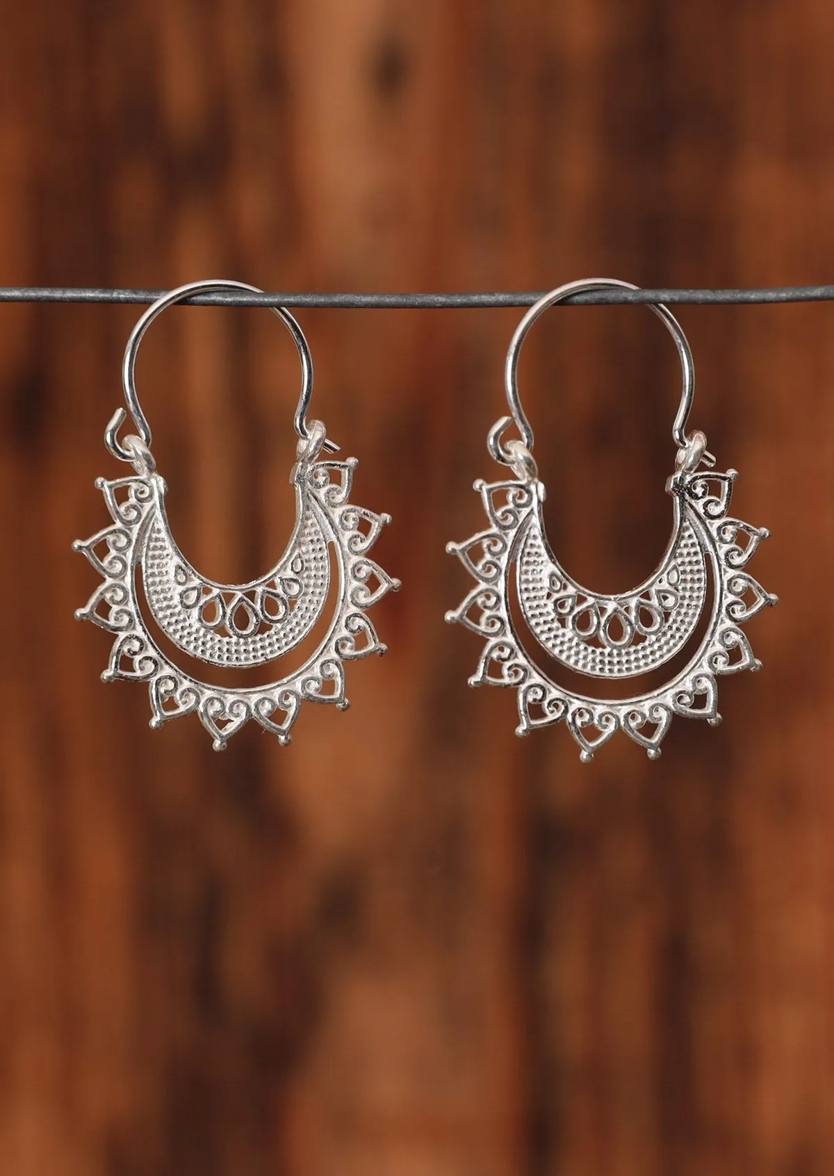 Layered Lace Silver Hoop Earrings