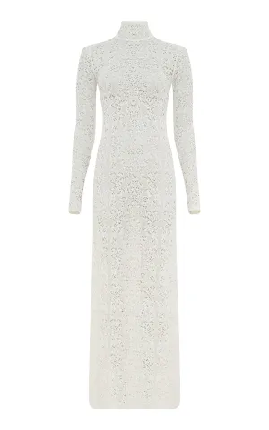 Lethe Pointelle Knit Maxi Dress in Ivory Virgin Wool Silk