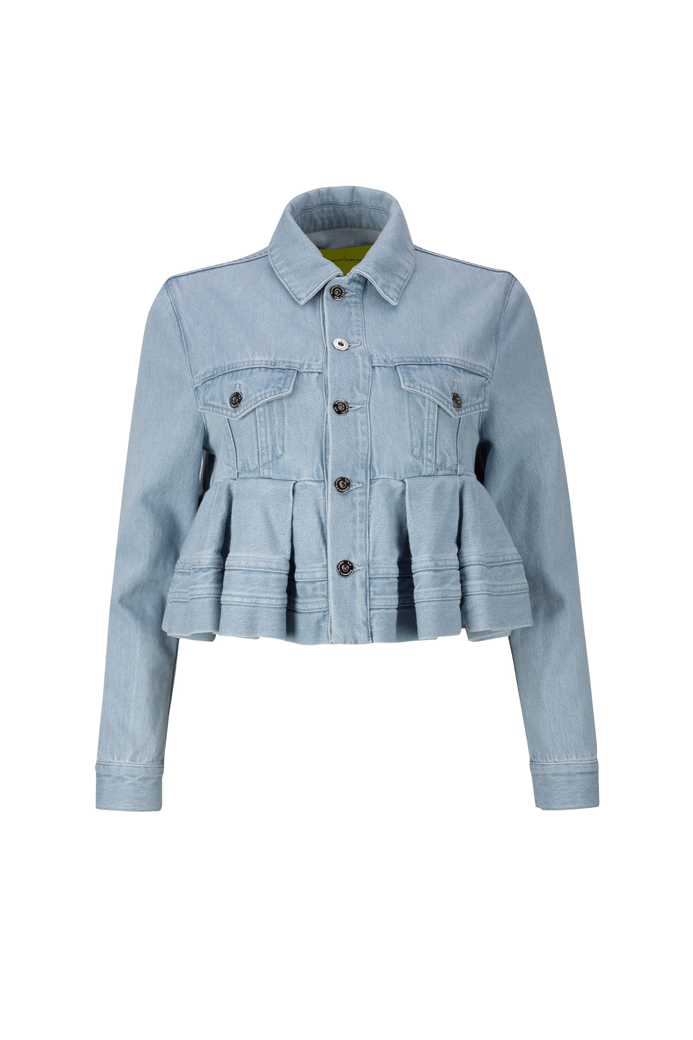 LIGHT BLUE DENIM CROPPED FLOUNCE JACKET