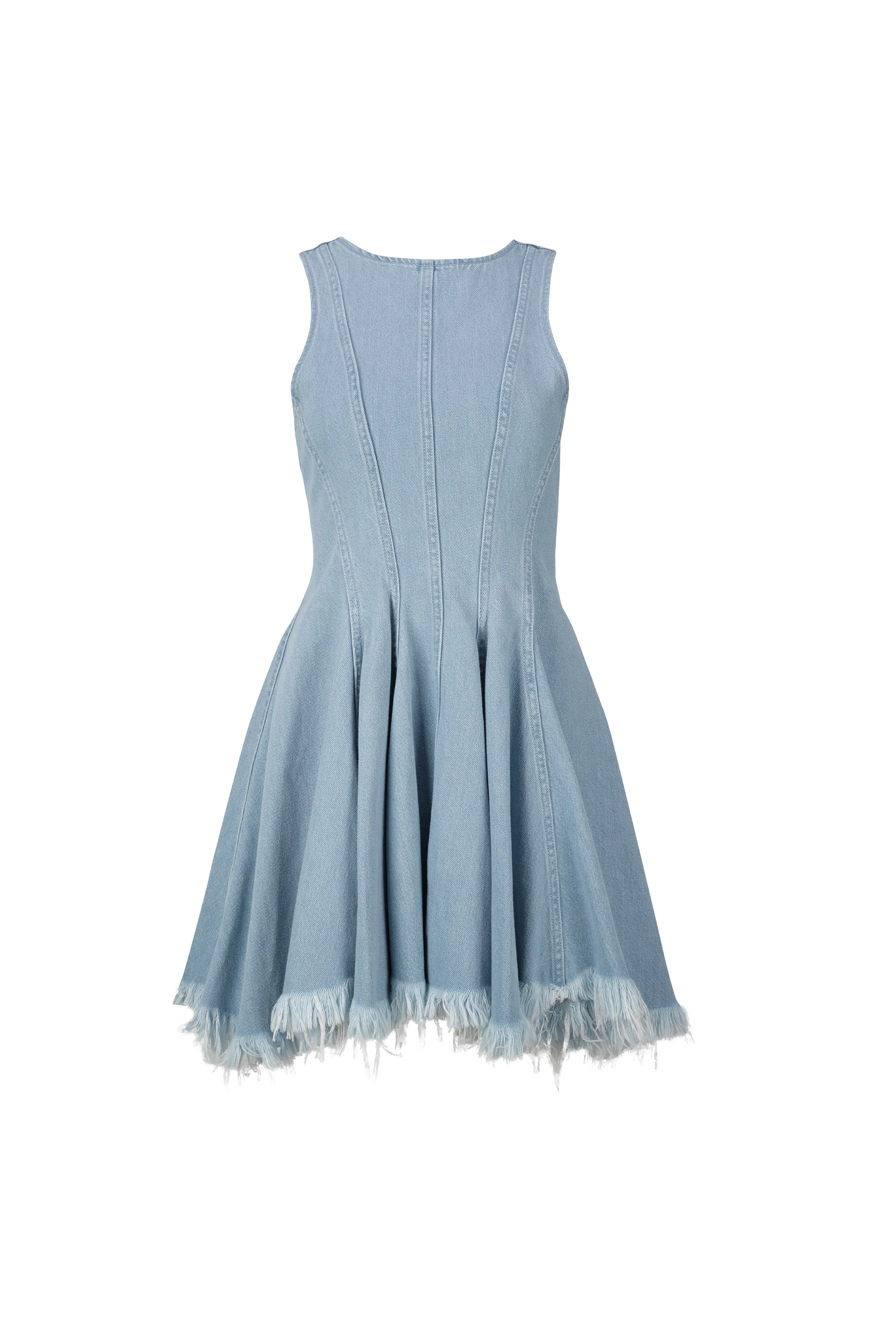 LIGHT BLUE DENIM RACER SHAPE FLOUNCE MINI DRESS